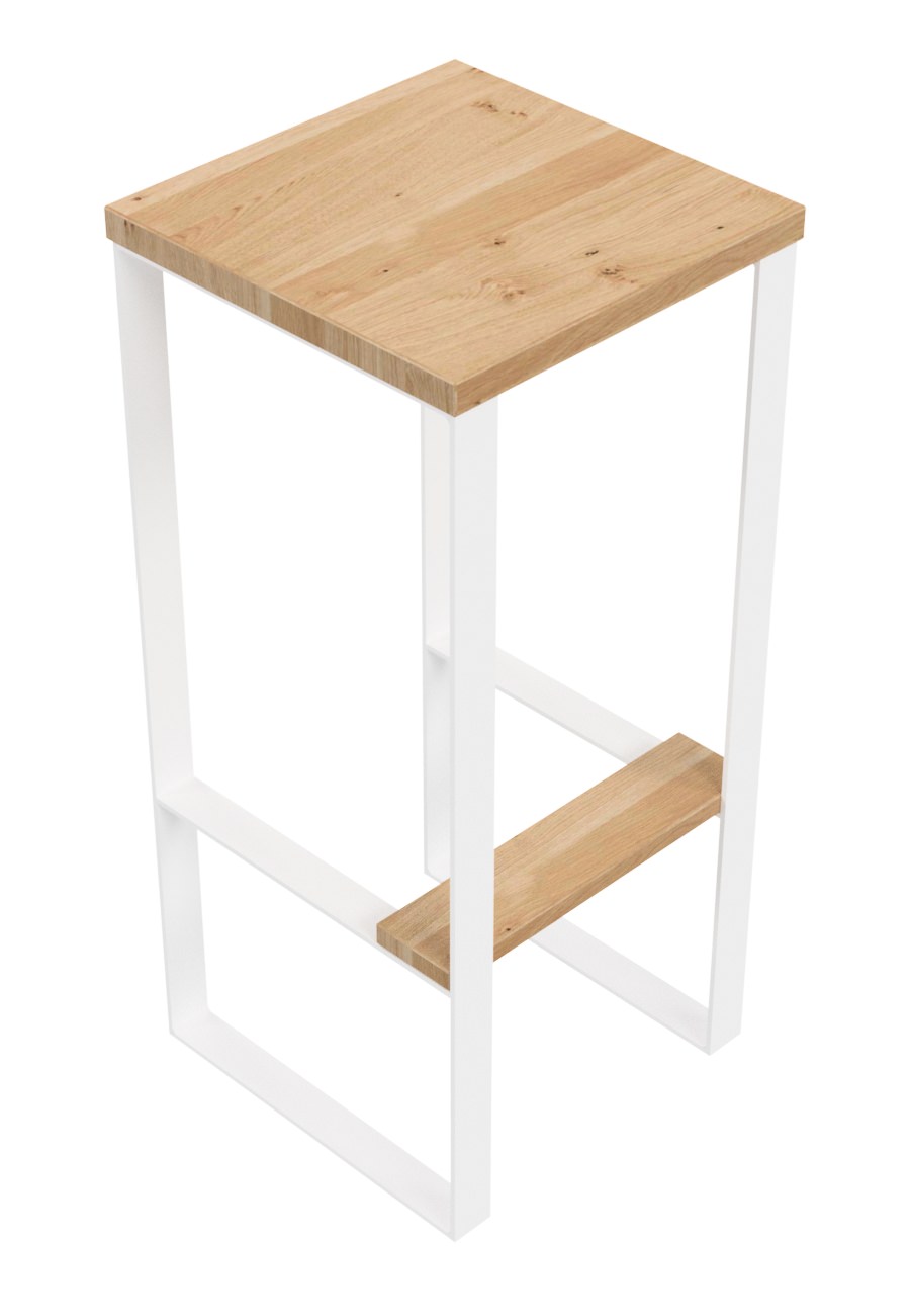 Barhocker / H 70 / Stahl weiß & Wildeiche