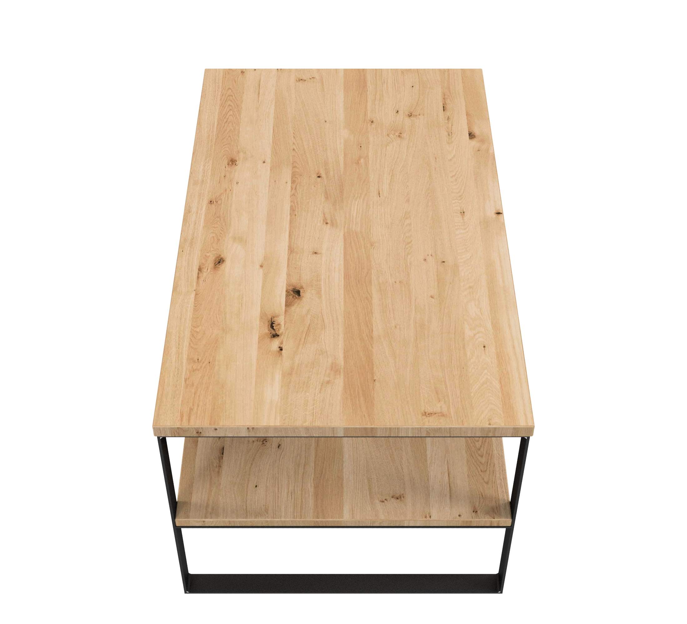 Couchtisch m. Ablage / L 100, B60 / Stahl & Wildeiche