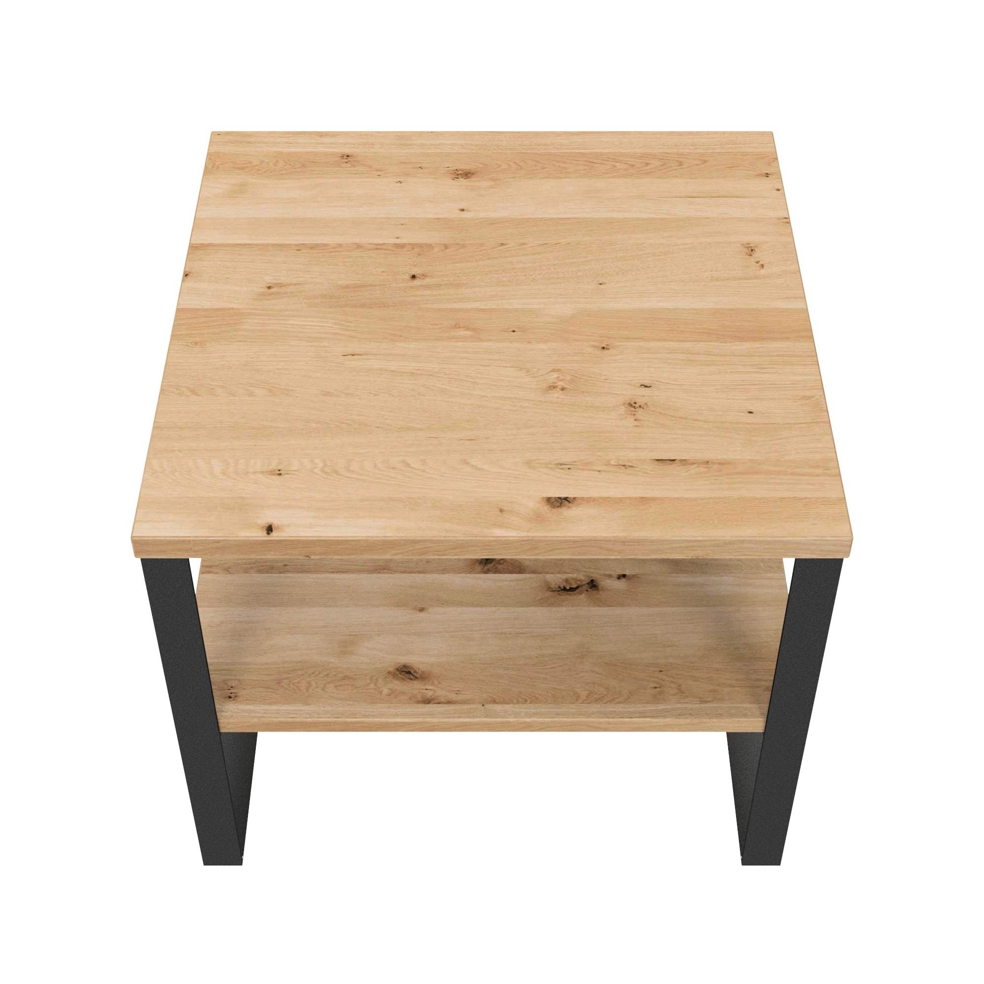Couchtisch m. Ablage / L 60, B60 / Stahl & Wildeiche