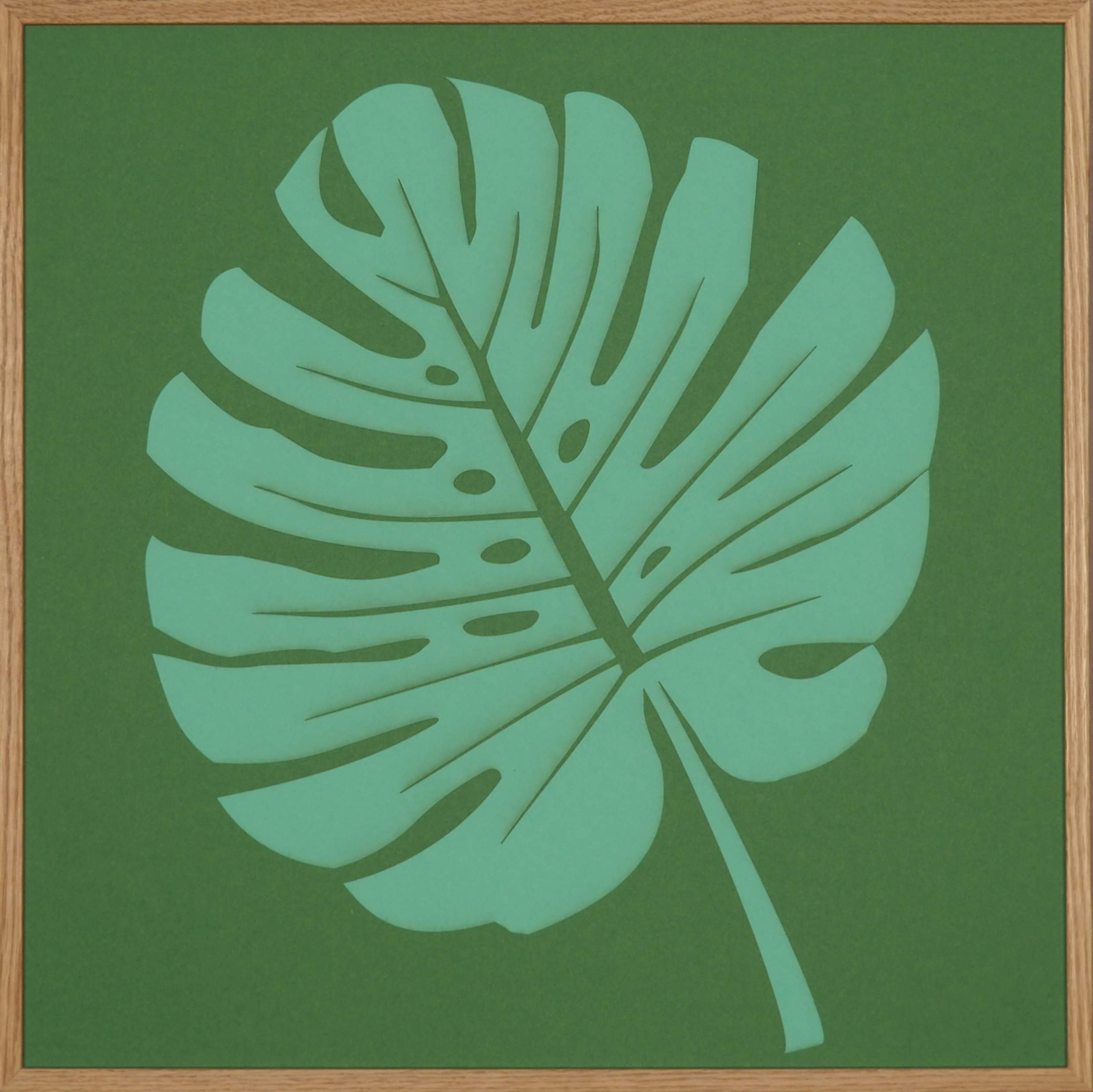 Papierkunst „Monstera Blatt“ im 50x50cm Eichenholzrahmen