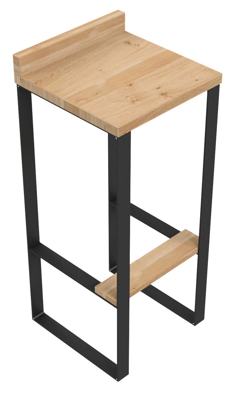Barhocker mit Designlehne / H 70 / Stahl & Wildeiche