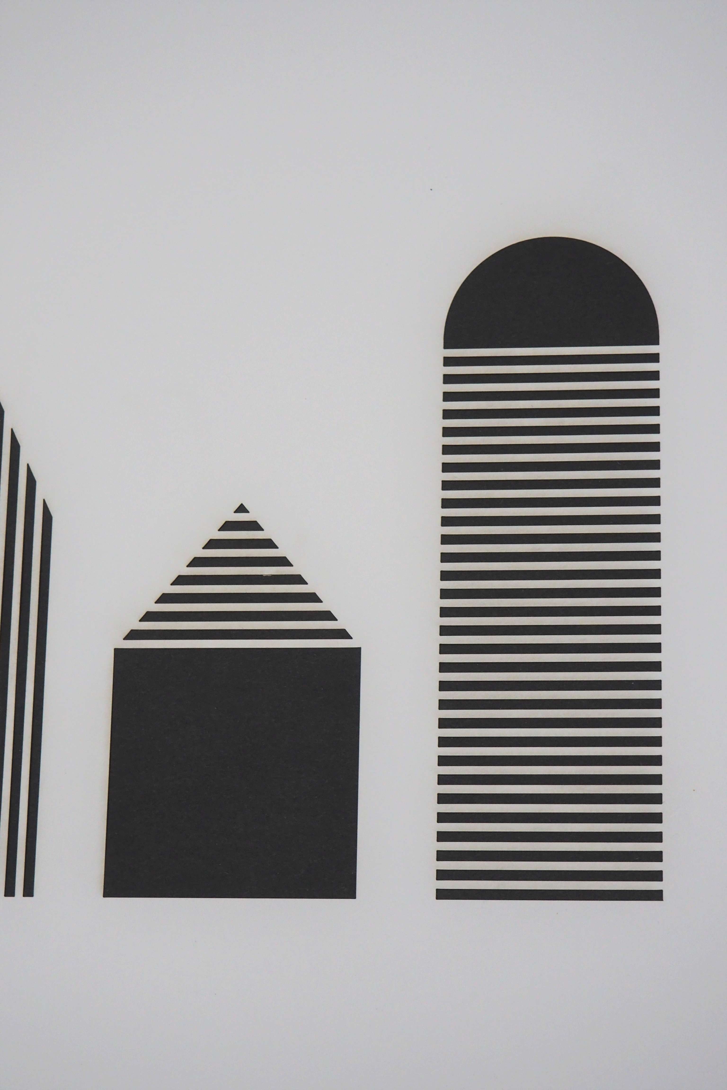 Papierkunst „Houses in black n white“ im 70x50cm Eichenholzrahmen