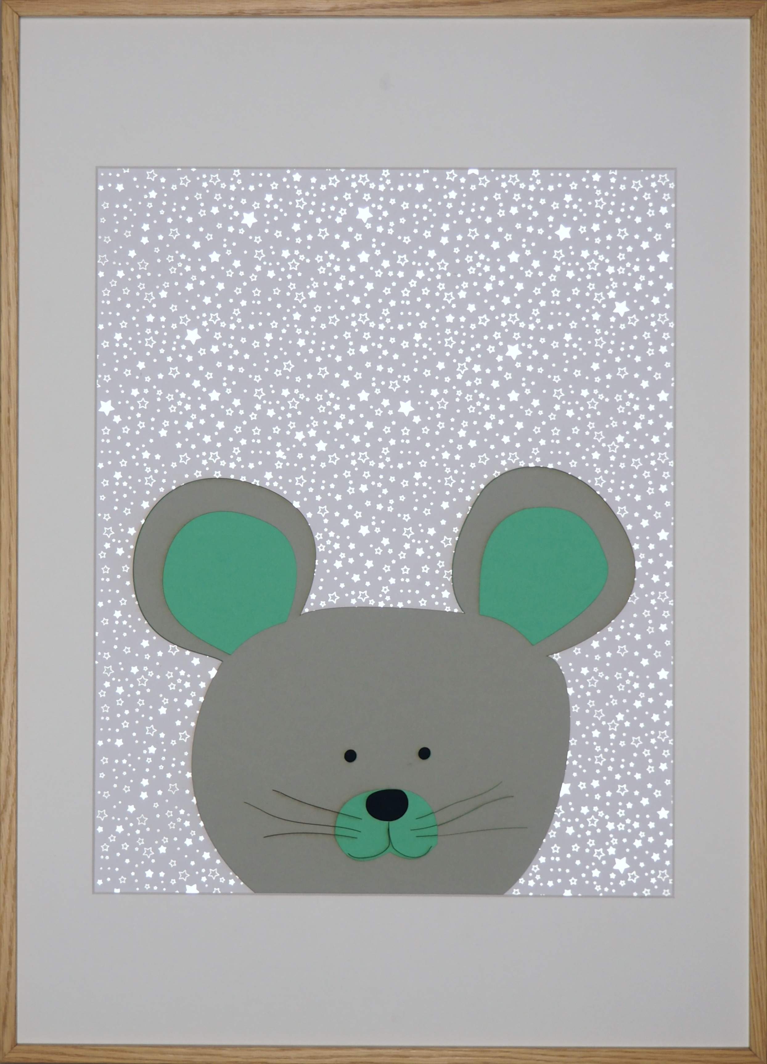 3D-Papierkunst „Kids Edition – Maus“ im 50x70cm Eichenholzrahmen