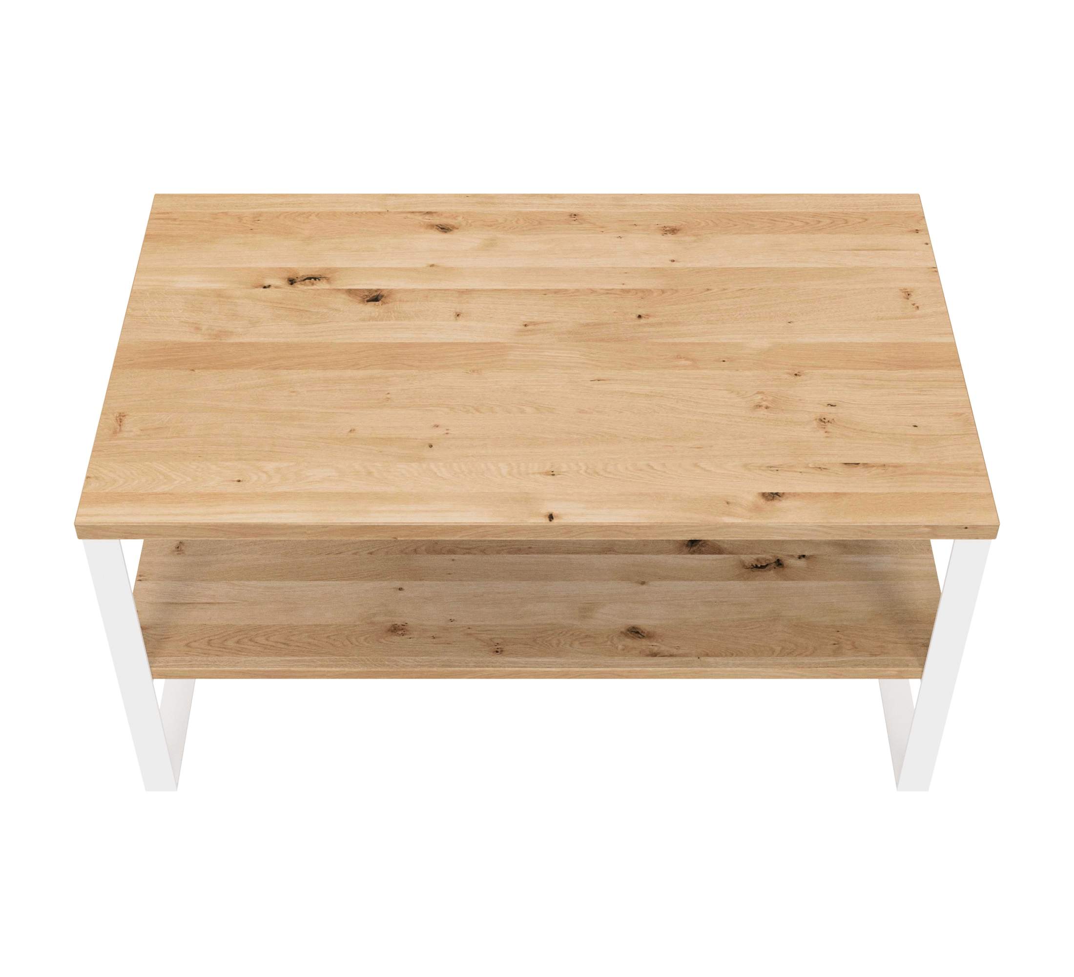 Couchtisch m. Ablage / L 100, B60 / Stahl weiß & Wildeiche