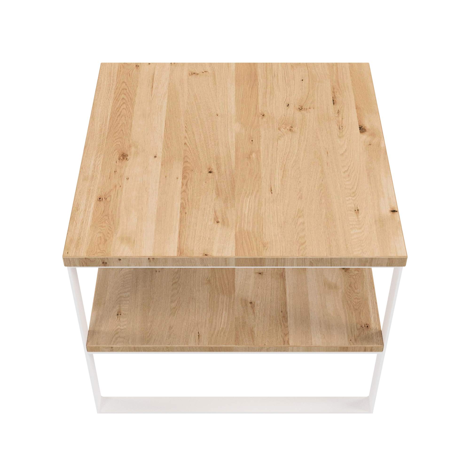Couchtisch m. Ablage / L 60, B60 / Stahl weiß & Wildeiche