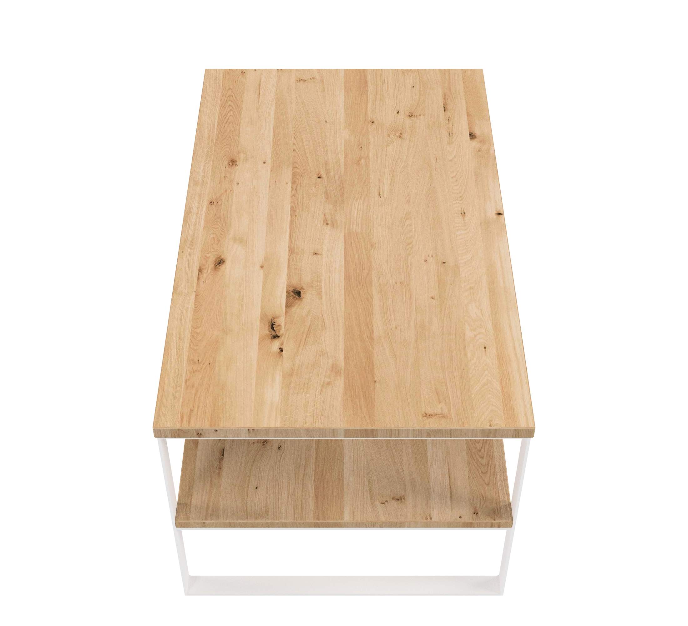 Couchtisch m. Ablage / L 100, B60 / Stahl weiß & Wildeiche