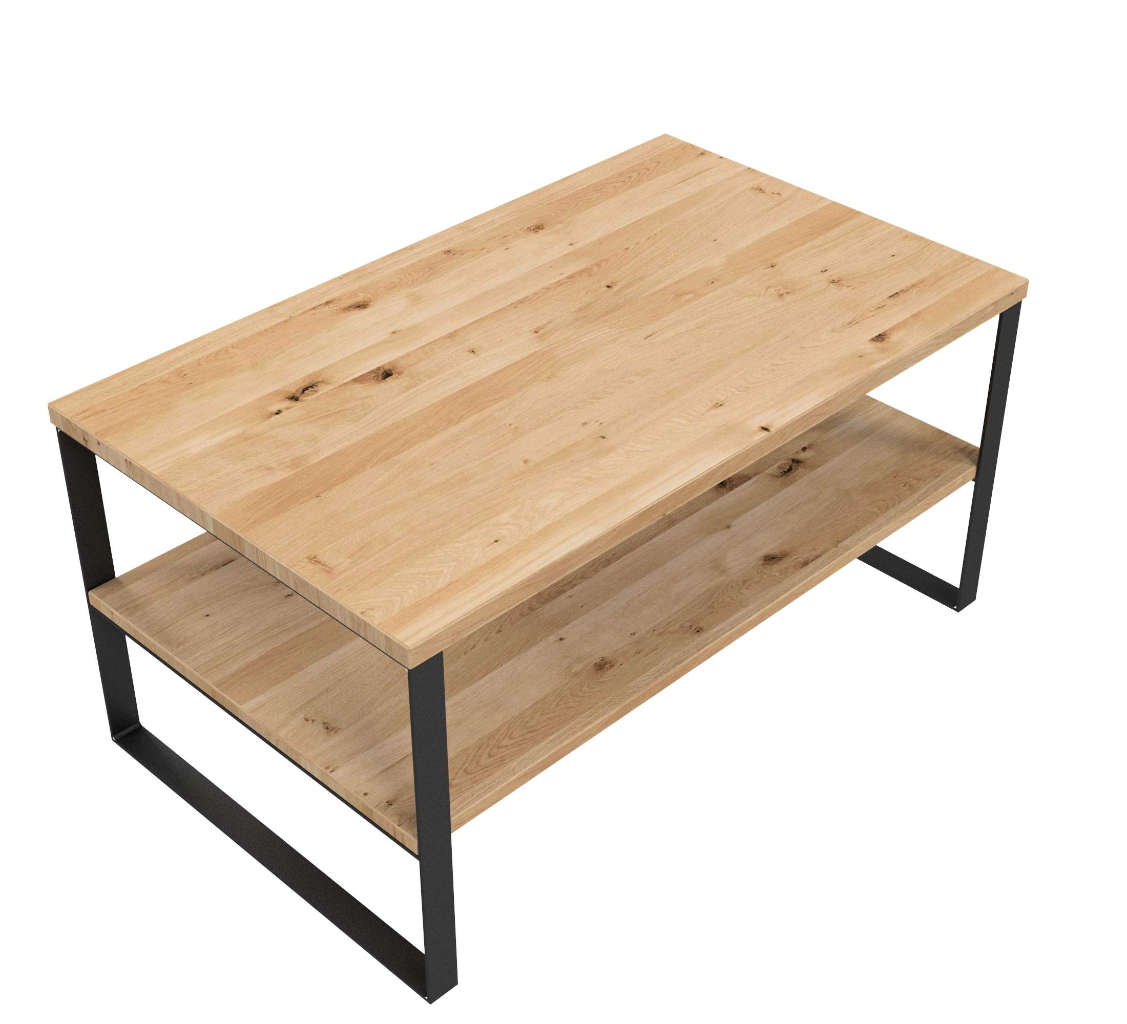 Couchtisch m. Ablage / L 100, B60 / Stahl & Wildeiche