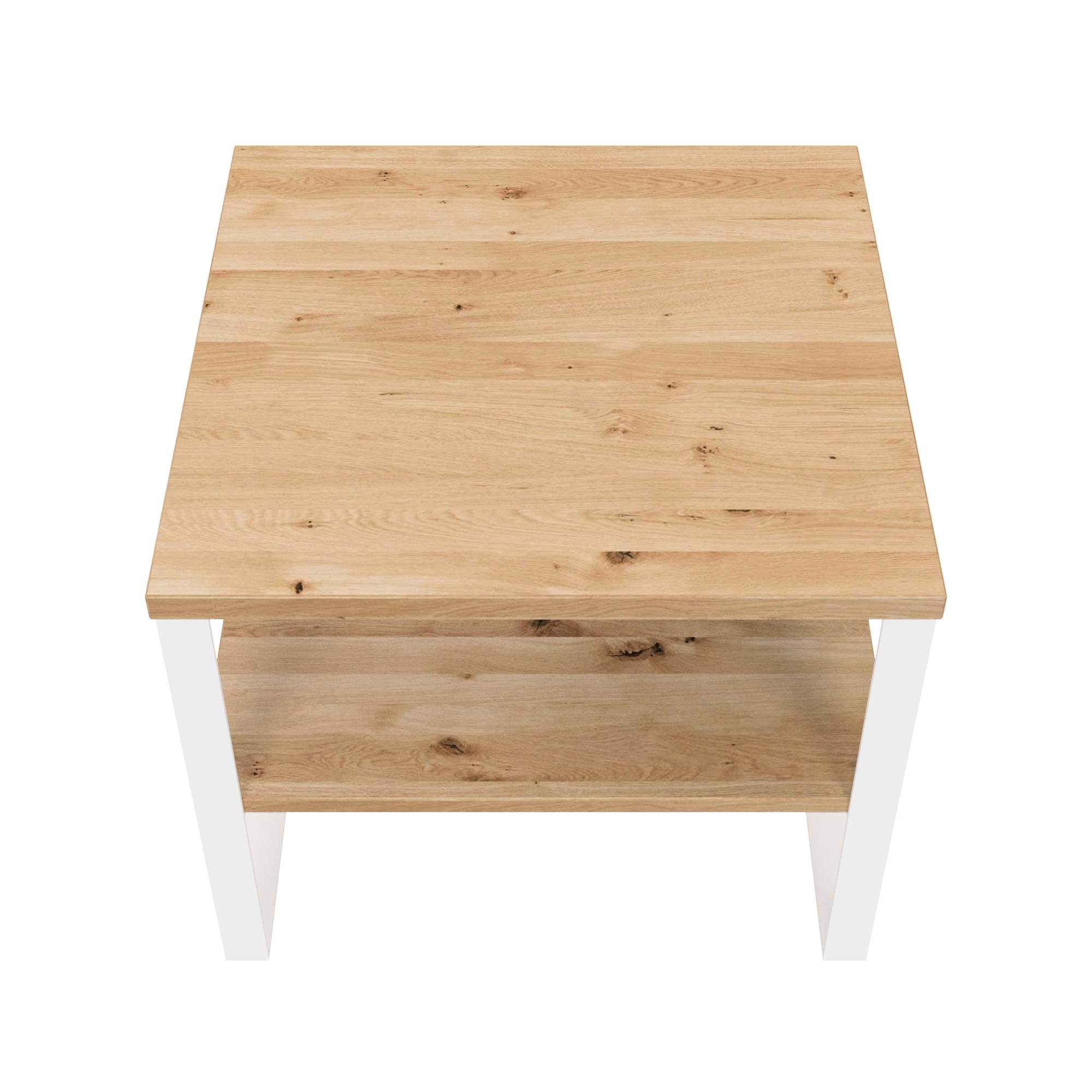 Couchtisch m. Ablage / L 60, B60 / Stahl weiß & Wildeiche