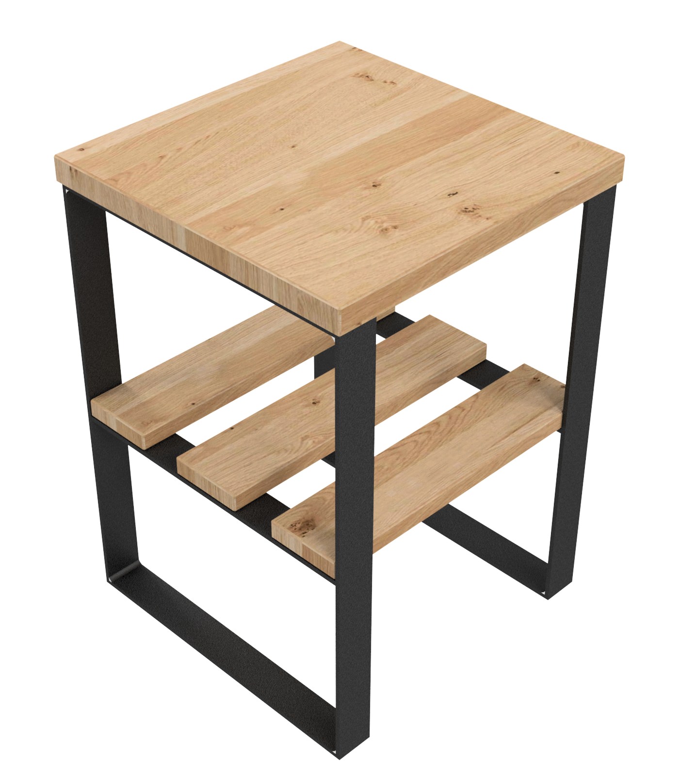 Beistelltisch m. Ablage / H 50 / Stahl & Wildeiche