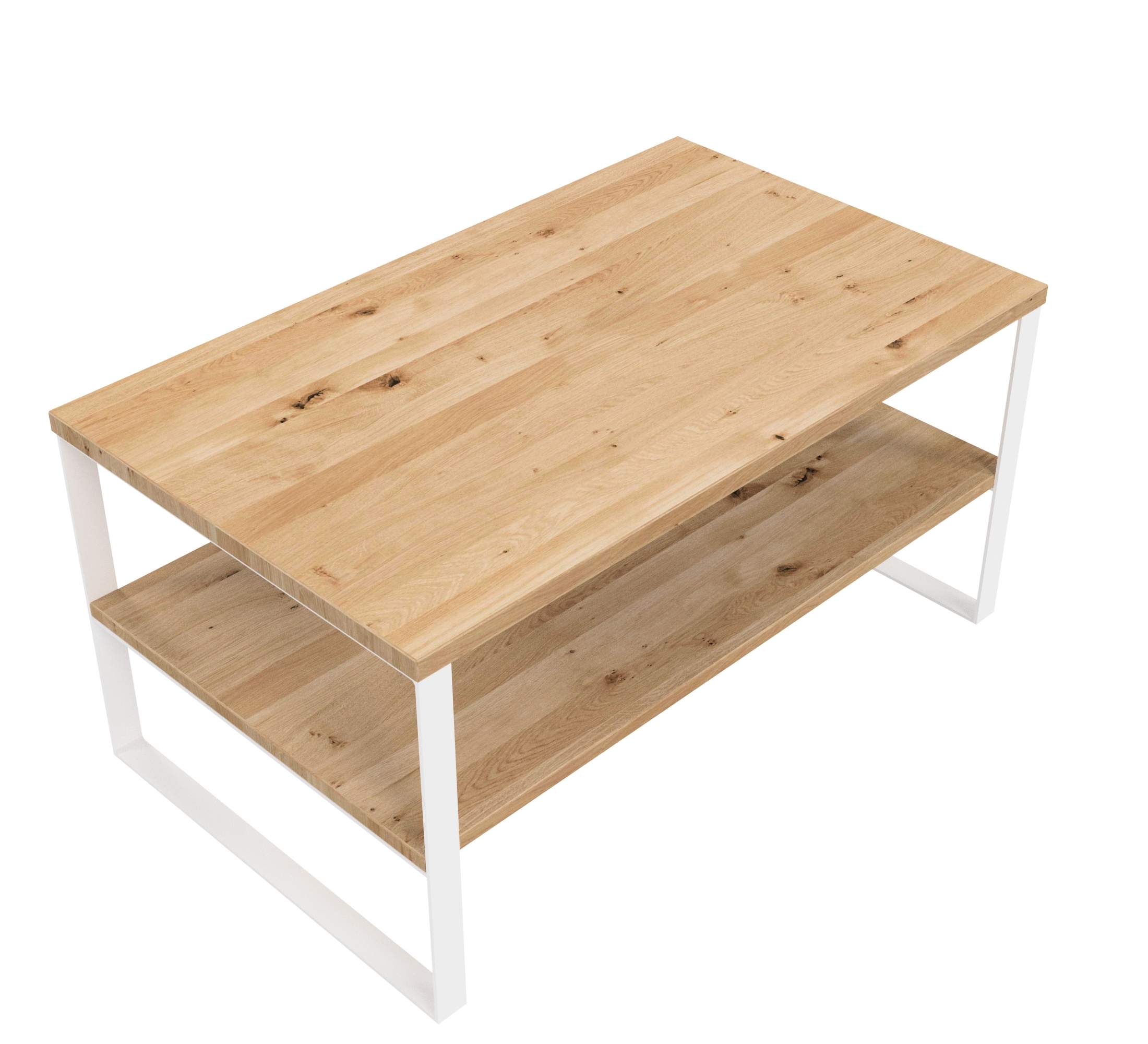 Couchtisch m. Ablage / L 100, B60 / Stahl weiß & Wildeiche