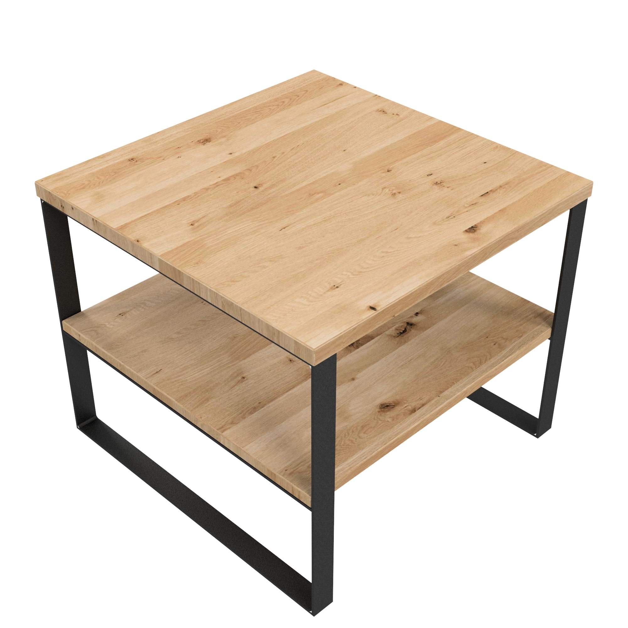 Couchtisch m. Ablage / L 60, B60 / Stahl & Wildeiche