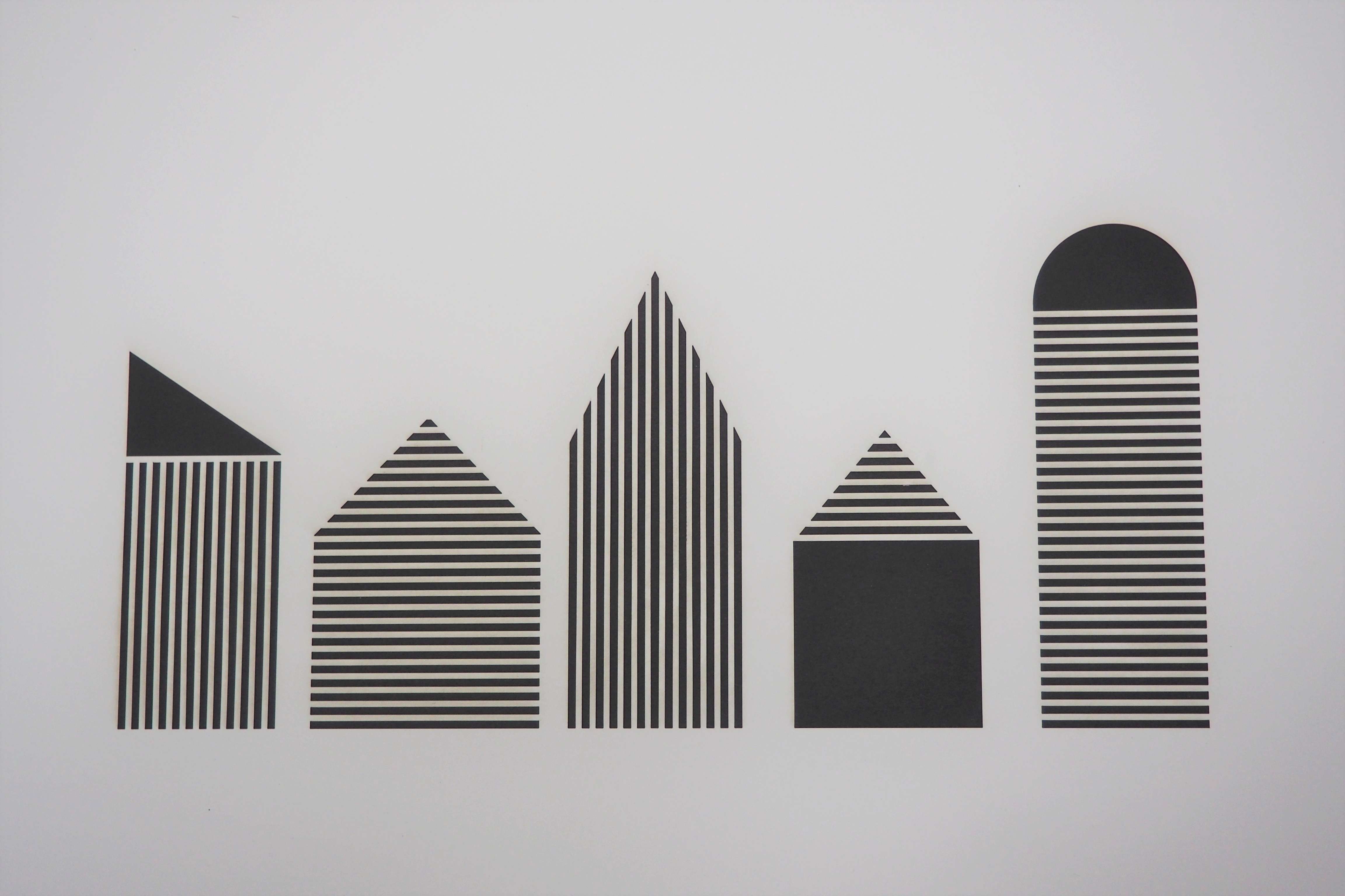 Papierkunst „Houses in black n white“ im 70x50cm Eichenholzrahmen