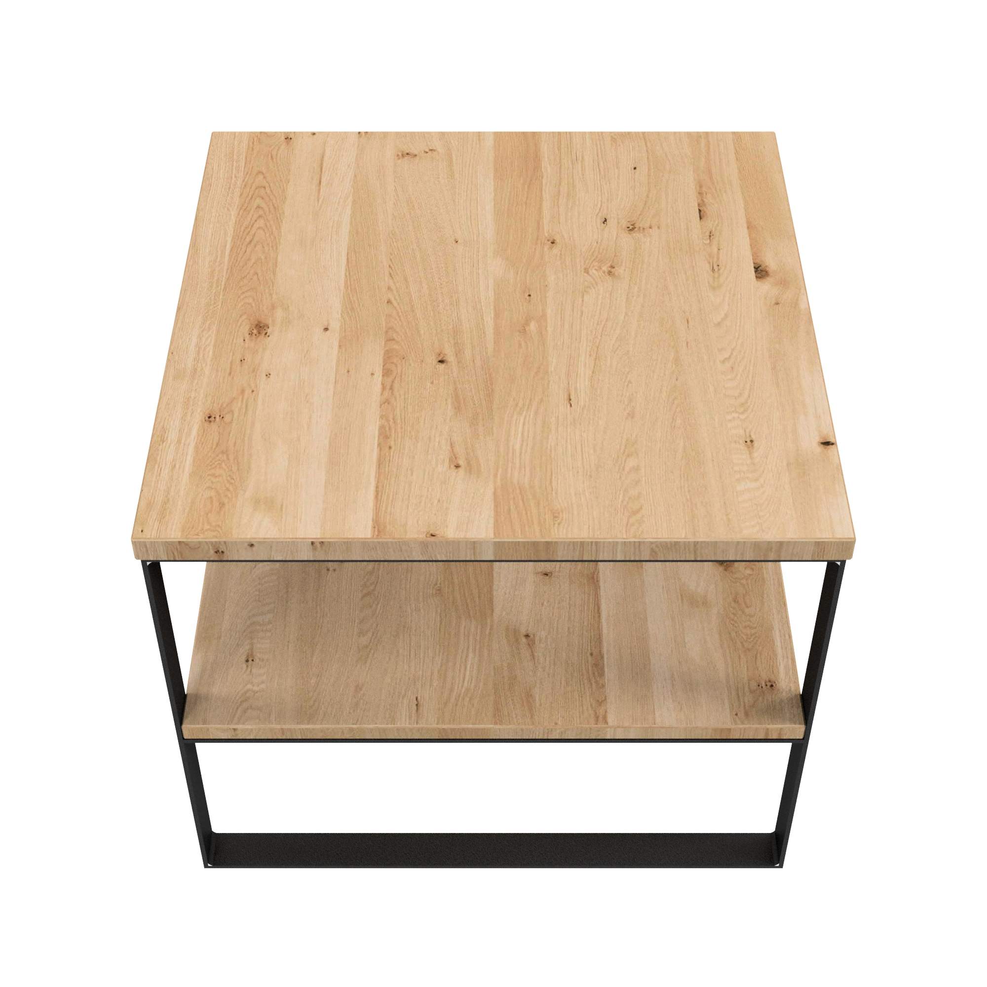 Couchtisch m. Ablage / L 60, B60 / Stahl & Wildeiche