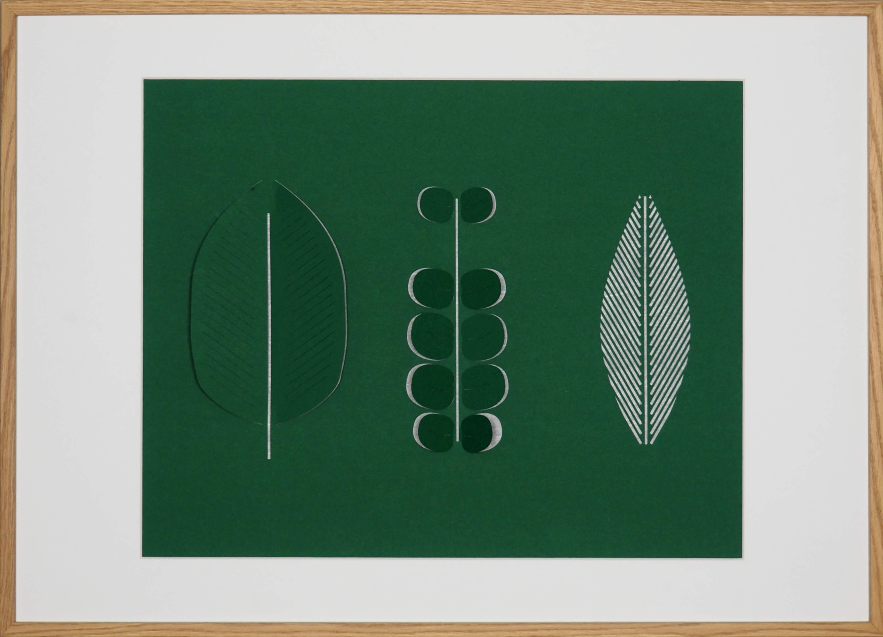 3D-Papierkunst „Green Leaves“ im 50x70cm Eichenholzrahmen