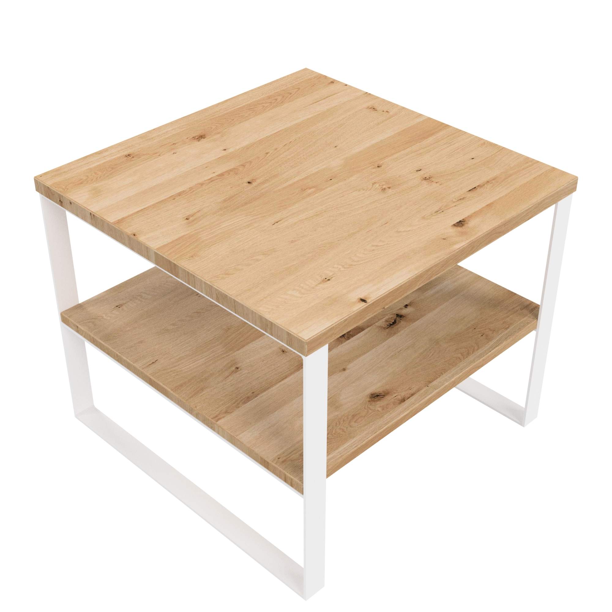 Couchtisch m. Ablage / L 60, B60 / Stahl weiß & Wildeiche
